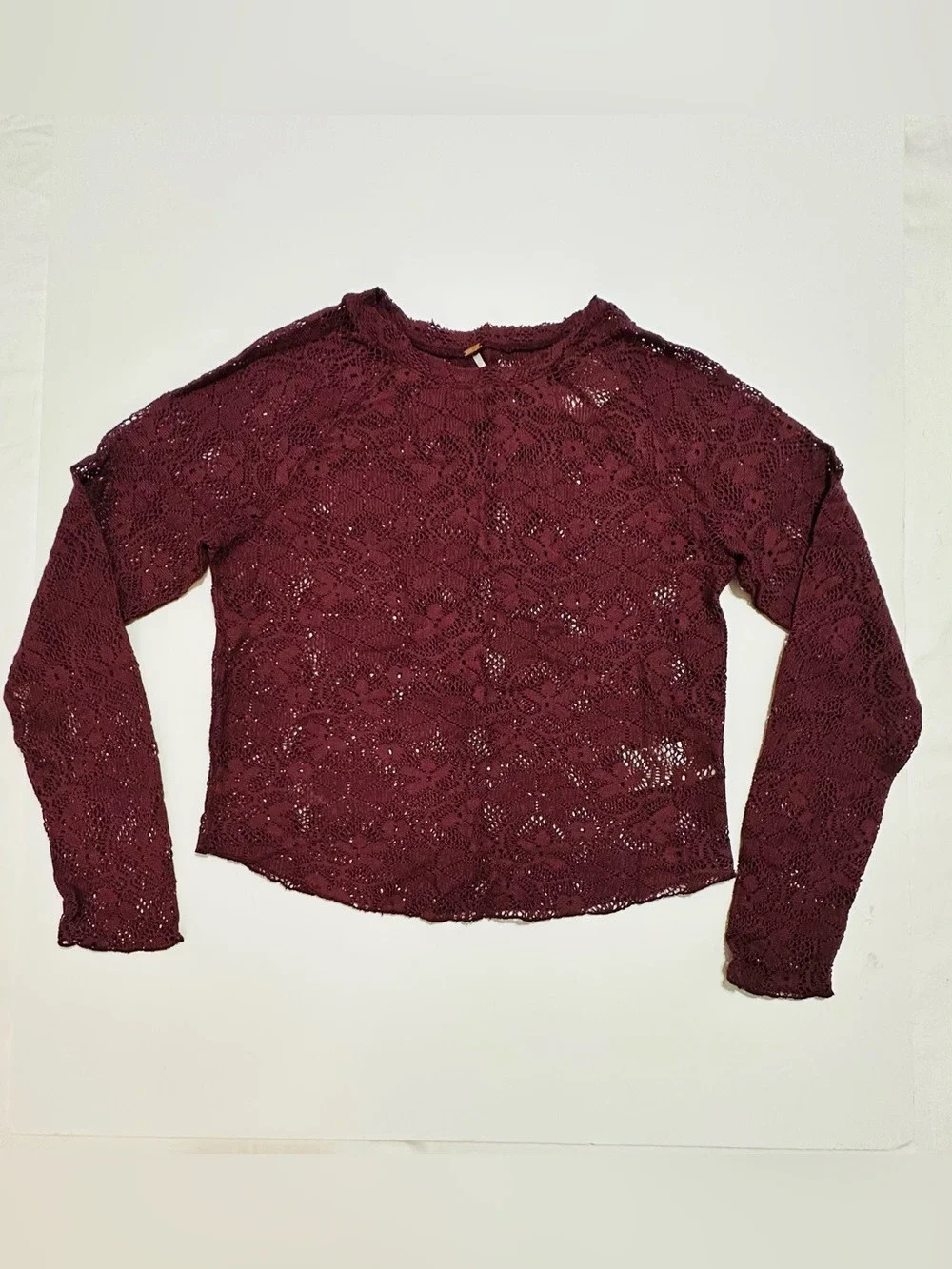 FREE PEOPLE IN THE MEADOW PURPLE LACE LONG SLEEVE TEE TSHIRT TOP LARGE BOHO